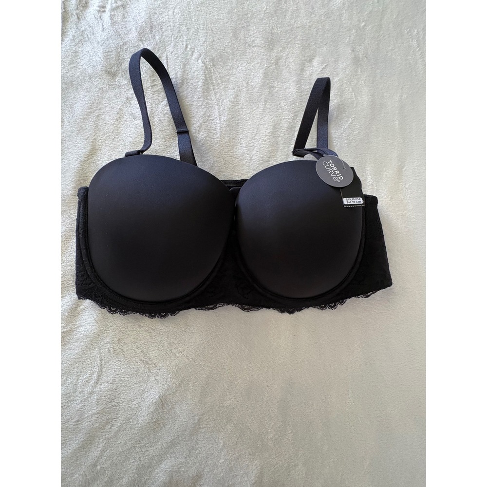 Torrid Curve Black Lightly Lined Strapless Multiway Lace Bra 40D NWT